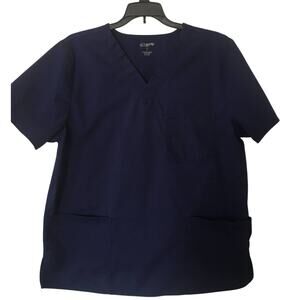 Scrub Top, Navy Blue Medium Three Front Pockets V-neck